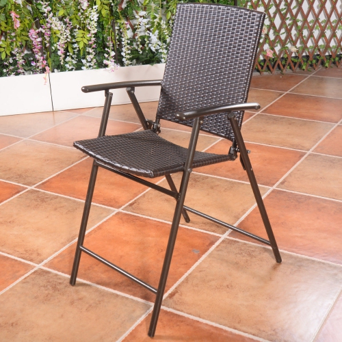 Costway 4 PCS Indoor&Outdoor Folding Rattan Wicker Bar Stool Chair Brown