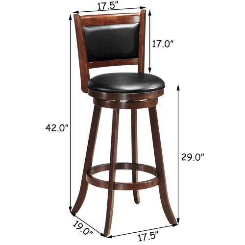 Costway Set of 2 29" Swivel Bar Height Stool Wood Dining Chair Upholstered Seat Espresso