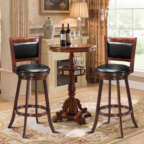 Costway Set of 2 29" Swivel Bar Height Stool Wood Dining Chair Upholstered Seat Espresso