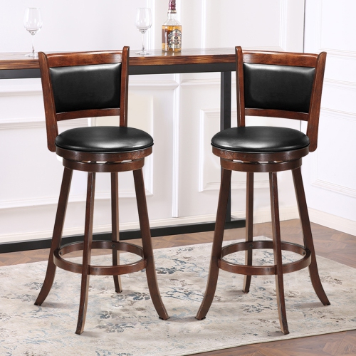 Costway Set of 2 29" Swivel Bar Height Stool Wood Dining Chair Upholstered Seat Espresso