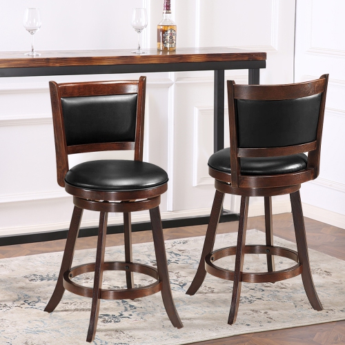 Costway Set of 2 24" Swivel Counter Stool Wooden Dining Chair Upholstered Seat Espresso