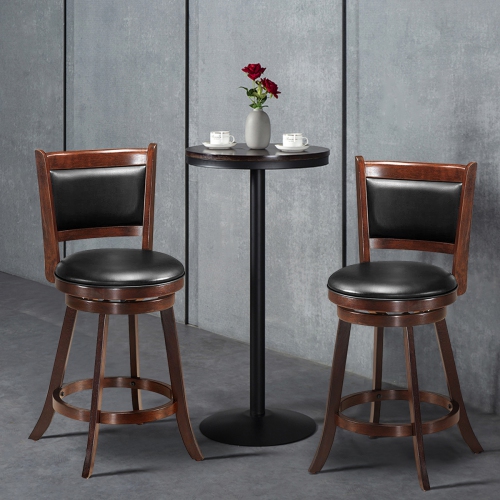 Costway Set of 2 24" Swivel Counter Stool Wooden Dining Chair Upholstered Seat Espresso