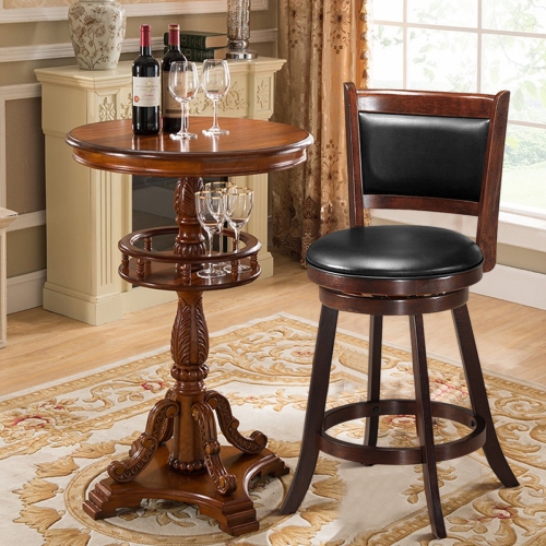 Costway Set of 2 24" Swivel Counter Stool Wooden Dining Chair Upholstered Seat Espresso