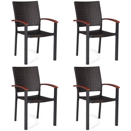 4pcs Patio Rattan Dining Chairs Armchair Stackable Wicker Outdoor