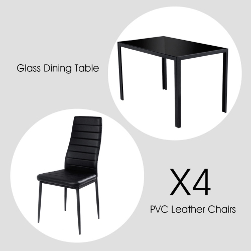 Costway 5pcs Kitchen Dining Set Glass Metal Table and 4 Chairs Breakfast Furniture