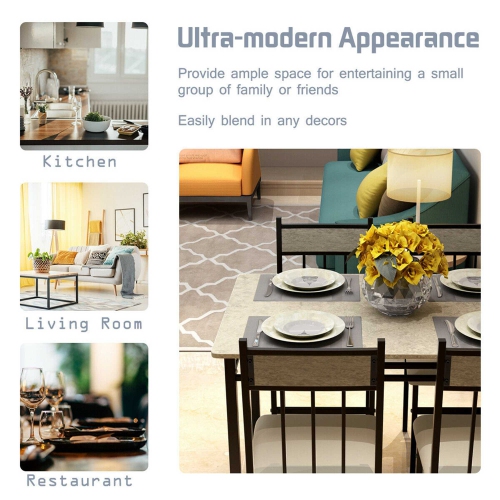 Costway 5 Piece Dining Set Faux Marble Top Table and 4 Padded Seat Chairs w/ Metal Legs