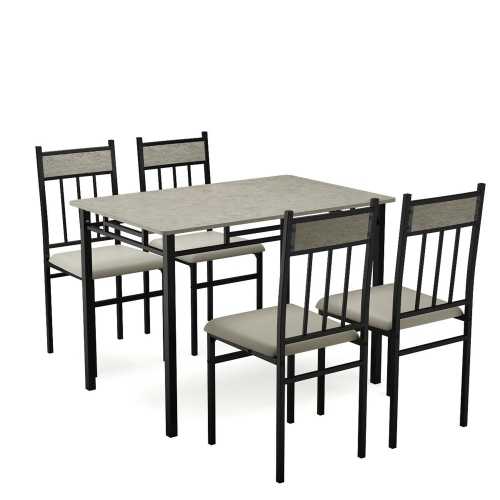 Costway 5 Piece Dining Set Faux Marble Top Table and 4 Padded Seat Chairs w/ Metal Legs