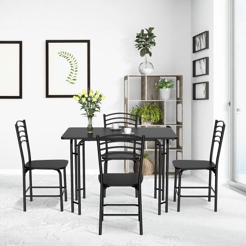Costway 5 Pcs Modern Dining Table Set 4 Chairs Steel Frame Home Kitchen Furniture Black