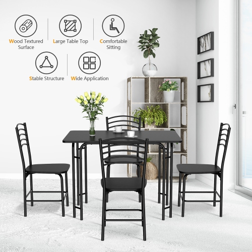 Costway 5 Pcs Modern Dining Table Set 4 Chairs Steel Frame Home Kitchen Furniture Black