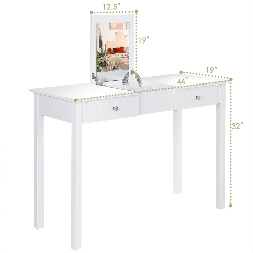 Costway Vanity Table Dressing Table Flip Top Desk Mirror 2 Drawers White