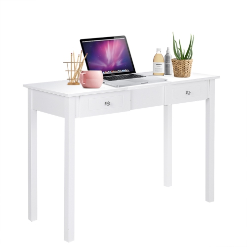 Costway Vanity Table Dressing Table Flip Top Desk Mirror 2 Drawers White