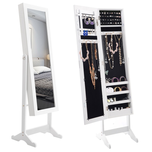 White Mirrored Jewelry Cabinet Armoire Organizer Storage Box Ring Free Stand