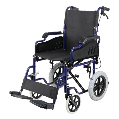 Lightweight Collapsible Transport Wheelchair with Hand Brakes and Footrests, Foldable With 12 inch Wheels Support Weight Up to 265 Lbs