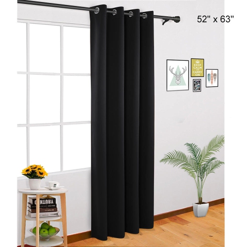 Rideaux opaques de 52 x 63 po pour chambre à coucher ou pièce de séjour assombrissement, noir, 1 panneau