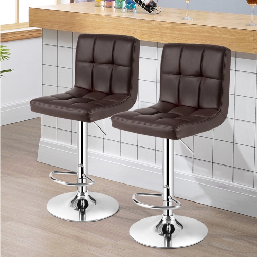 Costway Set Of 2 Bar Stools PU Leather Adjustable Barstool Swivel Pub Chairs Brown