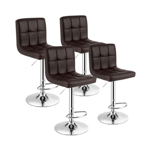 Costway Set Of 2 Bar Stools PU Leather Adjustable Barstool Swivel Pub Chairs Brown