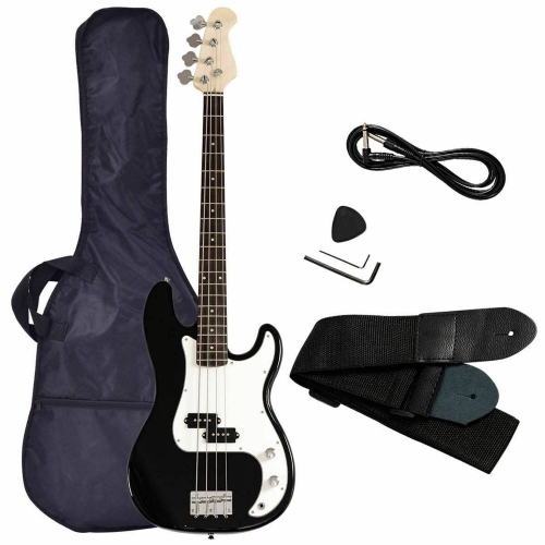 COSTWAY Basse Électrique en Bois Guitare Basse avec Accessoires Sac Sangle Accordeur Câble