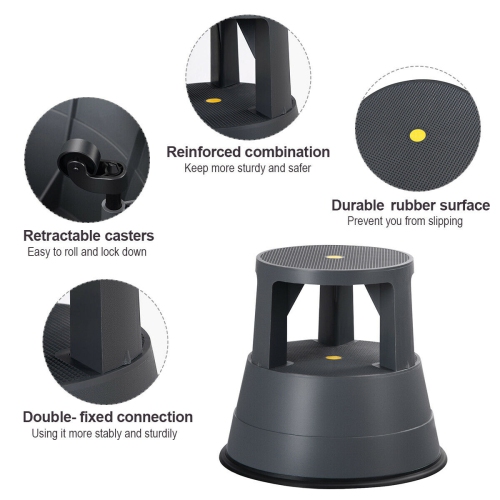 Kick Stool Rolling Step Stool w/Non-Slip Rubber Platform 330LBS Capacity Gray