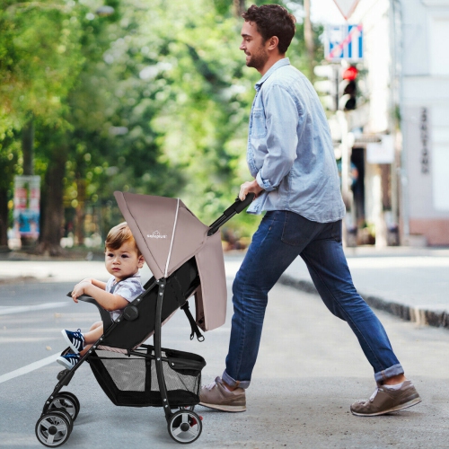 Poussette pliable légère de Costway Système de sécurité à 5 points pour bébé avec poussette pour bébé, café de 0-36 mois