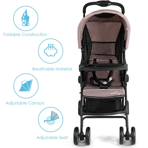 Poussette pliable légère de Costway Système de sécurité à 5 points pour bébé avec poussette pour bébé, café de 0-36 mois