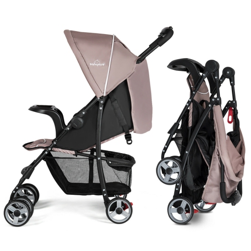Poussette pliable légère de Costway Système de sécurité à 5 points pour bébé avec poussette pour bébé, café de 0-36 mois