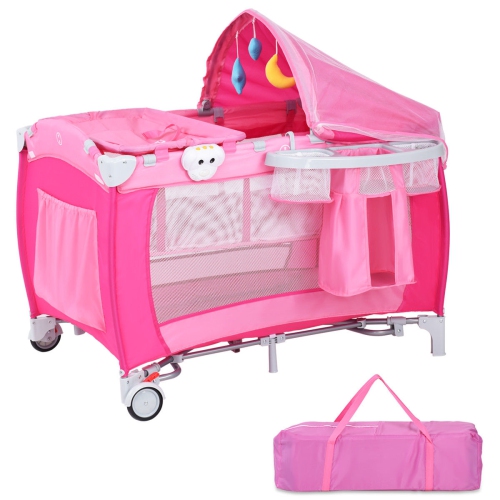 Foldable Baby Crib Playpen Travel Infant Bassinet Bed Mosquito Net Music