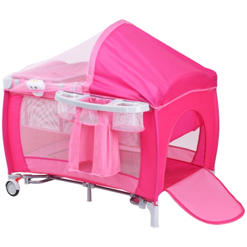 Foldable Baby Crib Playpen Travel Infant Bassinet Bed Mosquito Net Music
