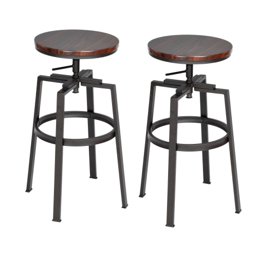 FurnitureR Set of 2,24-29 INCH Bar Stool Adjustable Height Swivel Barstools Counter Stool Walnut PVC Veneer