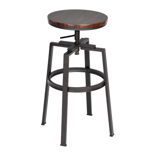 FurnitureR Set of 2,24-29 INCH Bar Stool Adjustable Height Swivel Barstools Counter Stool Walnut PVC Veneer