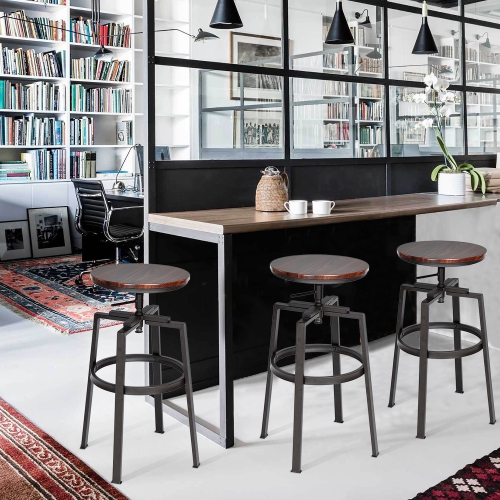 FurnitureR Set of 2,24-29 INCH Bar Stool Adjustable Height Swivel Barstools Counter Stool Walnut PVC Veneer