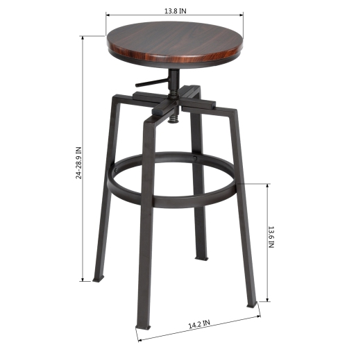 FurnitureR Set of 2,24-29 INCH Bar Stool Adjustable Height Swivel Barstools Counter Stool Walnut PVC Veneer