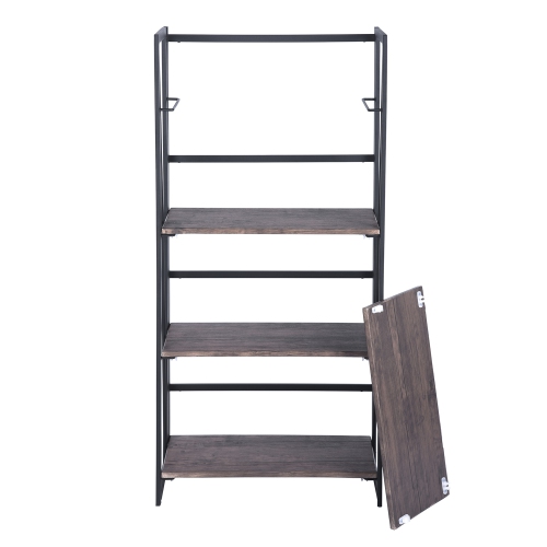 Industrial Wood&Metal Foldable Writing Desk and Bookshelf Laptop Table Home Office Furniture