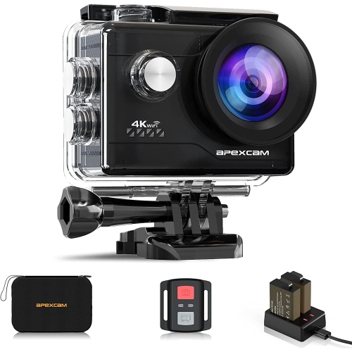 Caméra d’action Ultra HD 4K 20 Mpx avec résistance à l’eau, caméscope sport 40M 2.0° grand-angle, écran ACL 170 po, batteries rechargeables 21050 mAh