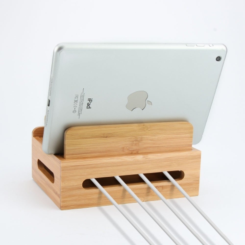 Bamboo Multi-Device Charging Dock Cord Stand Holder for Smart Phones, iPad, iPhone, Tablets and Other Electronic Gadgets