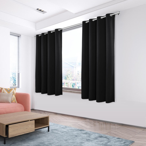 Rideaux de fenêtre opaques de 52x84 pouces pour assombrissement de chambre ou de salon, noir, 1 panneau