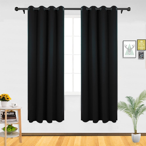 Rideaux de fenêtre opaques de 52x84 pouces pour assombrissement de chambre ou de salon, noir, 1 panneau