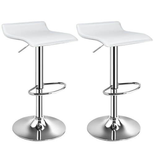 Costway Set Of 2 Swivel Bar Stools Adjustable PU Leather Backless Dining Chair White