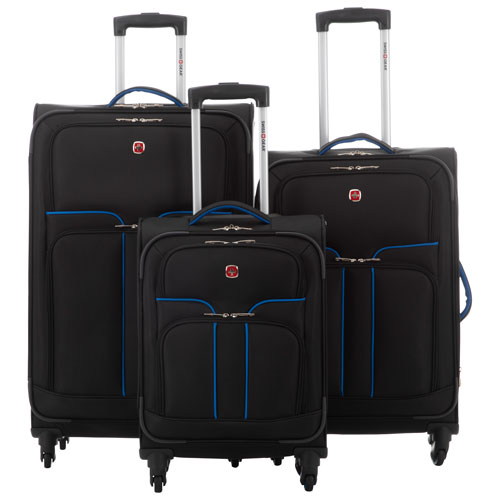 SWISSGEAR Baxter 3-Piece Soft Side Expandable Luggage Set - Black/Blue - Only at Best Buy
