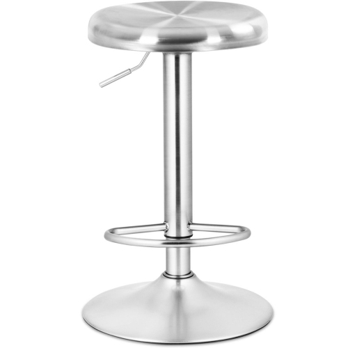 COSTWAY  Brushed Stainless Steel Swivel Bar Stool Seat Adjustable Height Round Top In Silver