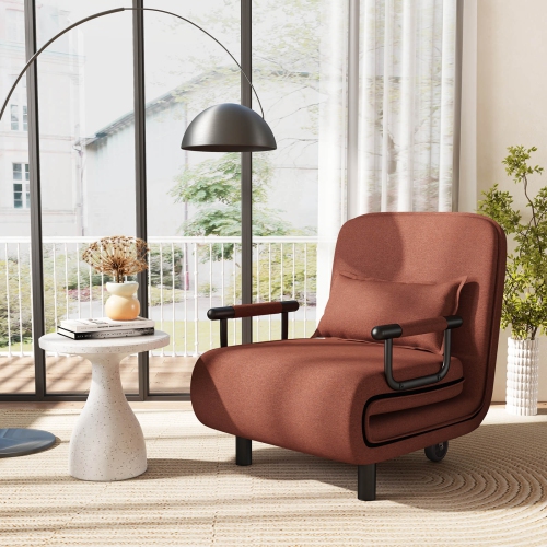 Sofa-lit transformable 3-en-1 de Costway avec dossier réglable à 5 positions et coussin lombaire, brun