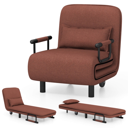 Sofa-lit transformable 3-en-1 de Costway avec dossier réglable à 5 positions et coussin lombaire, brun