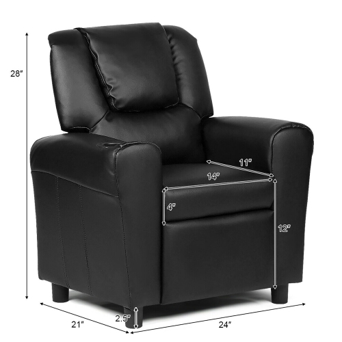 Costway PU Leather Kids Sofa Seat Chair Recliner Armchair Couch w/ Cup Holder Black