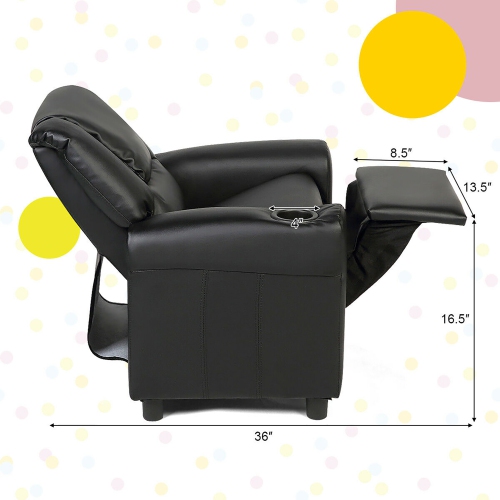Costway PU Leather Kids Sofa Seat Chair Recliner Armchair Couch w/ Cup Holder Black