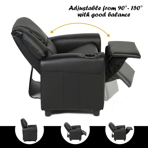 Costway PU Leather Kids Sofa Seat Chair Recliner Armchair Couch w/ Cup Holder Black