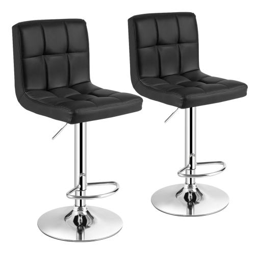 Costway Set of 2 Bar Stools Adjustable Swivel Kitchen Counter Bar Chair PU Leather Black
