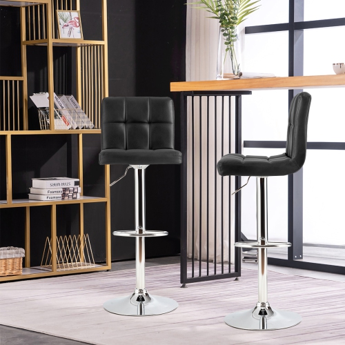 Costway Set of 2 Bar Stools Adjustable Swivel Kitchen Counter Bar Chair PU Leather Black