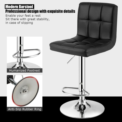 Costway Adjustable Armless Bar Stool Swivel Kitchen Counter Bar Chair PU Leather Black
