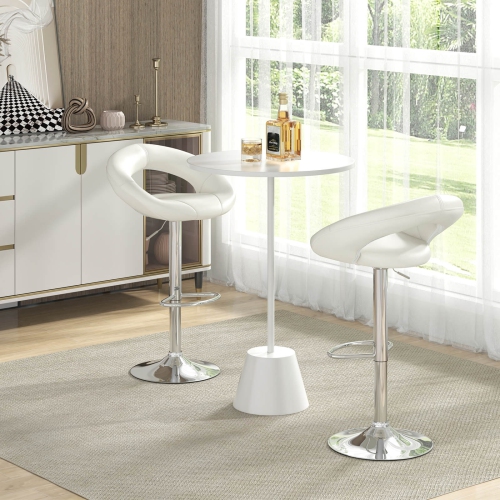 Costway Set Of 2 Bar Stools Adjustable PU Leather Barstools Swivel Pub Chairs White
