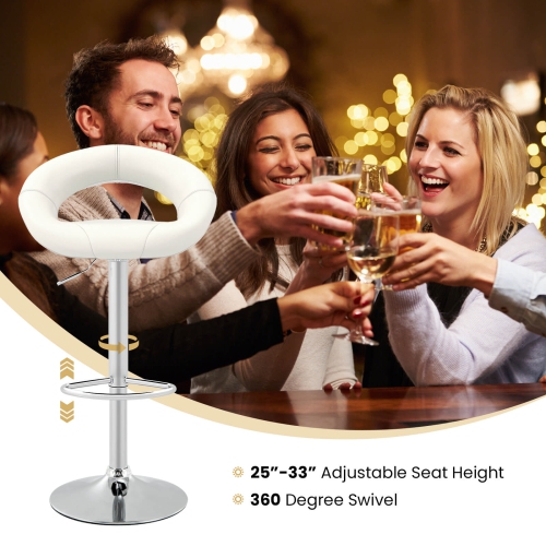 Costway Set Of 2 Bar Stools Adjustable PU Leather Barstools Swivel Pub Chairs White