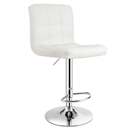 COSTWAY  Adjustable Armless Bar Stool Swivel Kitchen Counter Bar Chair Pu Leather White